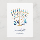 Chanoeka Liefde & Licht Bloemen Menorah Feestdagenkaart (Voorkant)