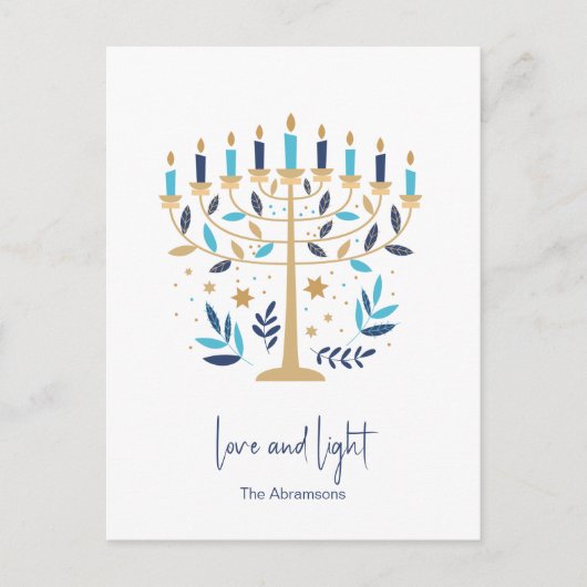 Chanoeka Liefde & Licht Bloemen Menorah Feestdagenkaart (Voorkant)