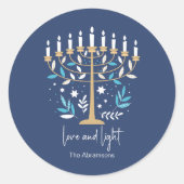 Chanoeka Liefde & Licht Bloemen Menorah Ronde Sticker (Voorkant)