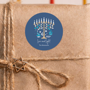 Chanoeka Liefde & Licht Bloemen Menorah Ronde Sticker