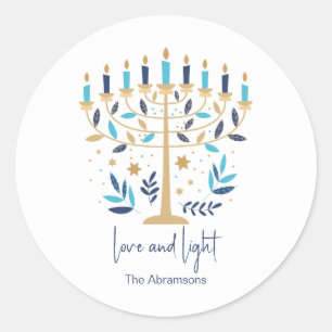 Chanoeka Liefde & Licht Bloemen Menorah Ronde Sticker
