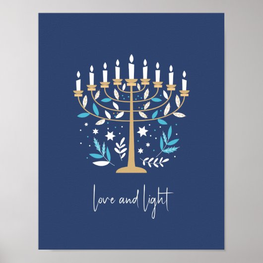 Chanoeka Liefde & Licht Bloemen Menorah teken Poster (Voorkant)
