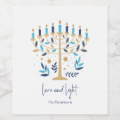 Chanoeka Liefde & Licht Bloemen Menorah Wijn Etiket (Enkel label)