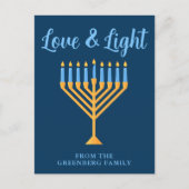 Chanoeka Liefde & Licht Custom Blauw Goud Menorah Briefkaart (Voorkant)