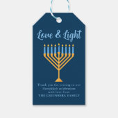 Chanoeka Liefde & Licht Custom Menorah Blauw Feest Cadeaulabel (Voorkant)