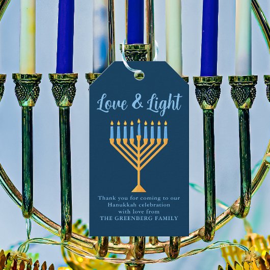Chanoeka Liefde & Licht Custom Menorah Blauw Feest Cadeaulabel