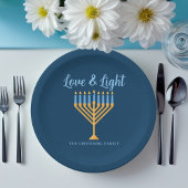 Chanoeka Liefde & Licht Custom Menorah Blauw Feest Papieren Bordje