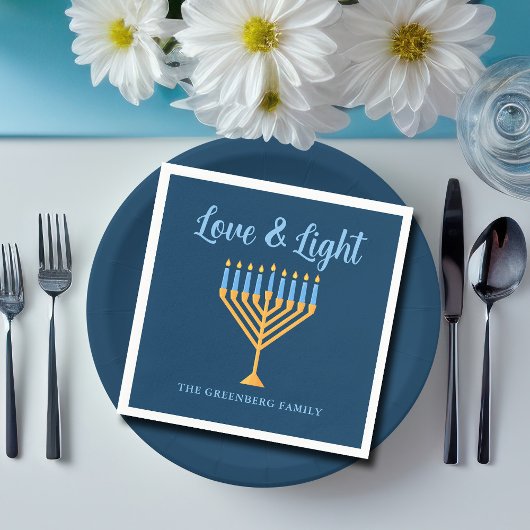 Chanoeka Liefde & Licht Custom Menorah Blauw Feest Servet