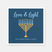 Chanoeka Liefde & Licht Custom Menorah Blauw Feest Servet (Voorkant)