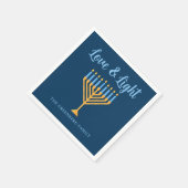 Chanoeka Liefde & Licht Custom Menorah Blauw Feest Servet (Hoek)