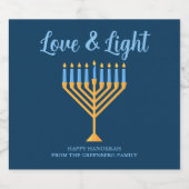 Chanoeka Liefde & Licht Custom Menorah Blauw Feest Sparkling Wijnetiket (Enkel label)