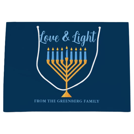 Chanoeka Liefde & Licht Menora  Blauw Groot Cadeauzakje (Voorkant)