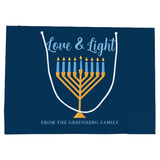 Chanoeka Liefde & Licht Menora  Blauw Groot Cadeauzakje (Achterkant)