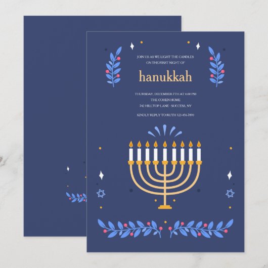 Chanoeka Light uitnodiging (Voorkant / Achterkant)