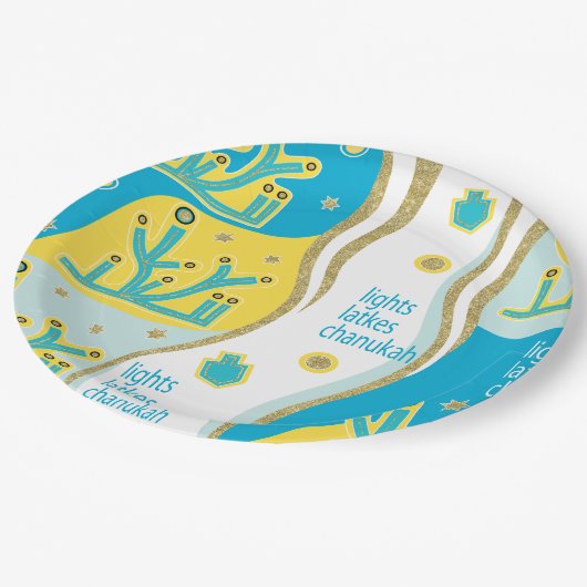 Chanoeka Lights Latkes Papieren Bordje (Gekanteld)