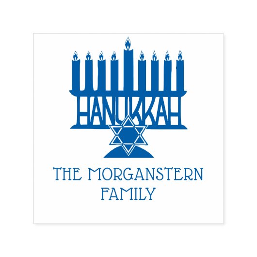 Chanoeka Lit Menorah #2 Familienaam Zelfinktende Stempel (Design)