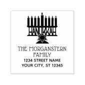 Chanoeka Lit Menorah #2 Twee-lijn naam adres Zelfinktende Stempel (Design)