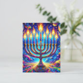 Chanoeka menorah gloed in psychedelische kleuren briefkaart (Staand voorkant)