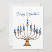 Chanoeka Menorah met blauwe, witte brandende kaars (Voorkant)