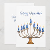 Chanoeka Menorah met blauwe, witte brandende kaars (Voorkant / Achterkant)