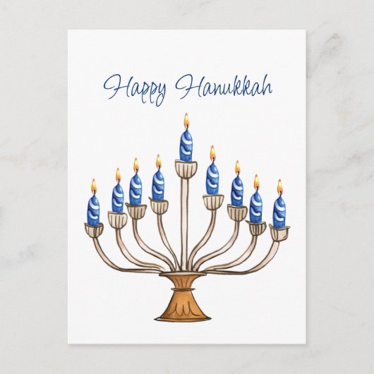 Chanoeka Menorah met blauwe, witte brandende kaars Briefkaart (Voorkant)