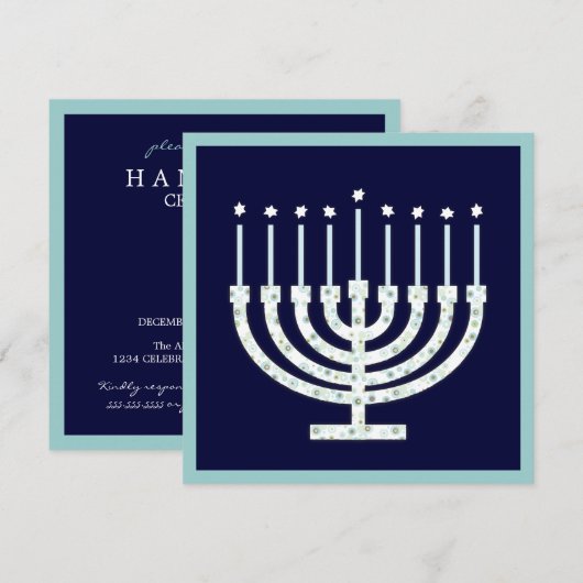 Chanoeka Menorah met Kaarsen in Stip Kaart (Voorkant / Achterkant)