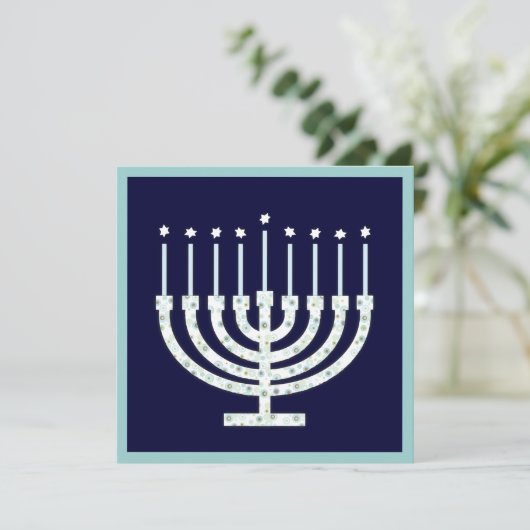 Chanoeka Menorah met Kaarsen in Stip Kaart (Staand voorkant)