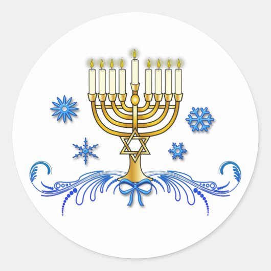 Chanoeka Menorah met ster van David Ronde Sticker (Voorkant)