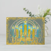 Chanoeka Menorah Tekening Geel Blauw Grijs Folie Feestdagenkaart (Staand Voorkant)