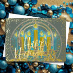 Chanoeka Menorah Tekening Geel Blauw Grijs Folie Feestdagenkaart<br><div class="desc">Chanoeka Menorah Tekening Geel Blauw Grijs</div>