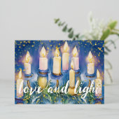 Chanoeka Menorah Waterverf Liefde en Licht Folie Feestdagenkaart (Staand Voorkant)