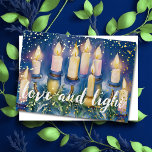 Chanoeka Menorah Waterverf Liefde en Licht Folie Feestdagenkaart<br><div class="desc">Chanoeka Menorah Waterverf Liefde en Licht</div>