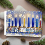 Chanoeka Menorah Waterverf Liefde en Licht Folie Feestdagenkaart<br><div class="desc">Chanoeka Menorah Waterverf Liefde en Licht</div>