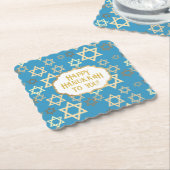 Chanoeka Modern Blauw Gouden Ster van David Kartonnen Onderzetters (Gebogen)