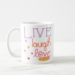 Chanoeka Mok "Live Laugh Love a Latke" Multicolor<br><div class="desc">Veelkleurige, leuke Chanoeka mok. "Leef, lach, hou van een stootkussen! Chanukah Mok. Personaliseer door te verwijderen, "Happy Chanukah, Bubbie! Love, Amy & Jason", kies dan uw favoriete lettertypestijl, -grootte, -kleur en -bewoordingen om uw mok te personaliseren! Creëer Een simpel geschenk door wat lekkers aan de mok toe te voegen, wikkel...</div>