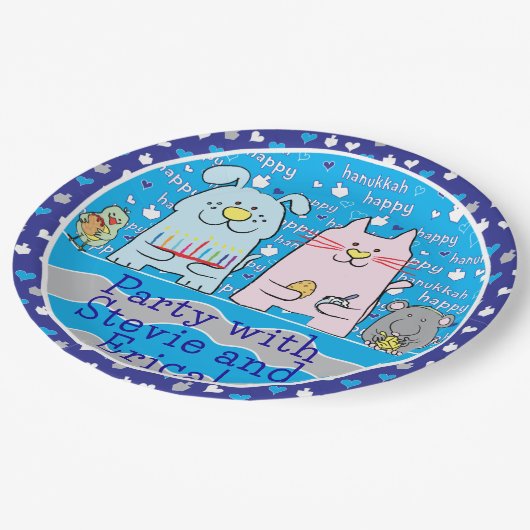 Chanoeka Muis en Vrienden Papieren Bordje (Gekanteld)