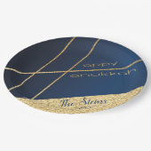 Chanoeka Navy en Gouden Papier Borden Papieren Bordje (Gekanteld)