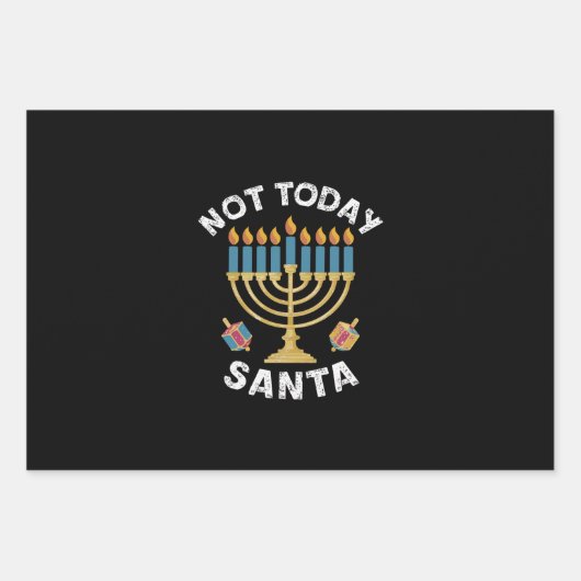 Chanoeka Niet Vandaag Santa Joodse Chanoeka Inpakpapier Vel (Voorkant)