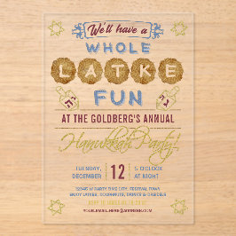 Chanoeka Party Grappig | Hele Latke plezier Acryl Uitnodigingen