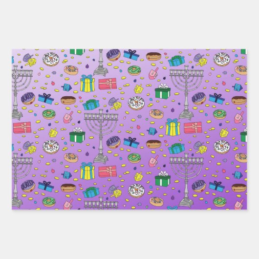 Chanoeka Patroon - Verpakkingsdocument 3 Vlak Blad Inpakpapier Vel (Voorkant 2)