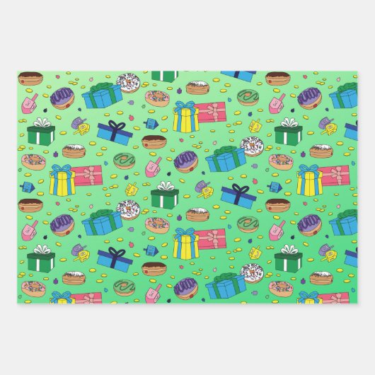 Chanoeka Patroon - Verpakkingsdocument 3 Vlak Blad Inpakpapier Vel (Voorkant)