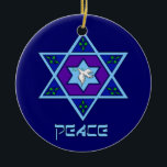 Chanoeka Peace Art Keramisch Ornament<br><div class="desc">Blauwen van alle schoppen,  lila en lavender in een bloesvorm met een zeszijdige ster in het midden is een geweldige manier om Hanoeka te vieren en tegelijkertijd je individualiteit tot uitdrukking te brengen.</div>