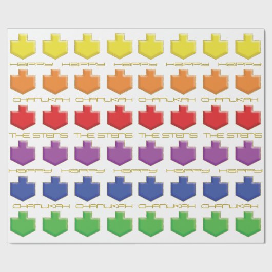 Chanoeka Personaliseer Giftwrap "Dreidel 3D-kleure Cadeaupapier (Vlak)