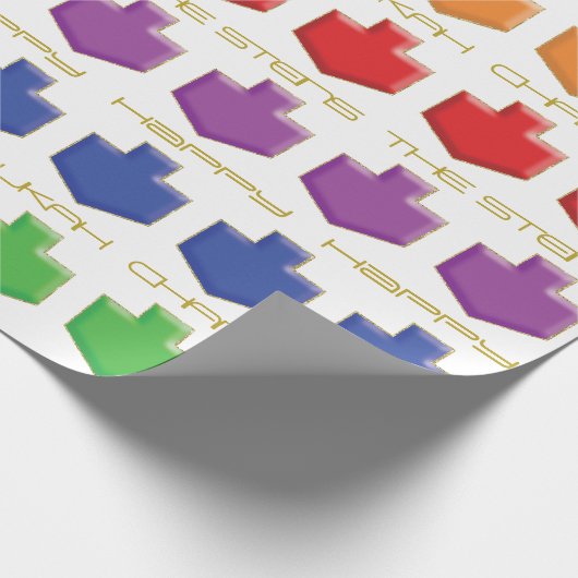 Chanoeka Personaliseer Giftwrap "Dreidel 3D-kleure Cadeaupapier (Hoek)