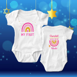 Chanoeka Schattigee gepersonaliseerde Menorah Rain Romper