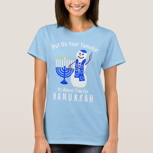 Chanoeka Snowman Schattige Zet je Yamuka Funny op T-shirt (Voorkant)