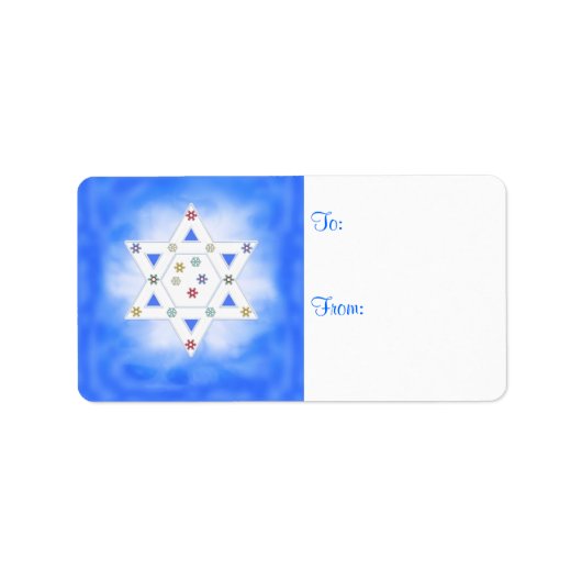 Chanoeka Star en Sneeuwvlokken Blue Gift Label (Voorkant)