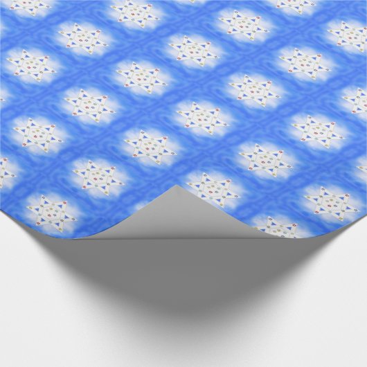 Chanoeka Ster en Sneeuwvlokken Blauw Cadeaupapier (Hoek)