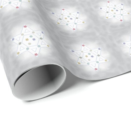 Chanoeka Ster en Sneeuwvlokken Grijs Cadeaupapier (Rol Hoek)