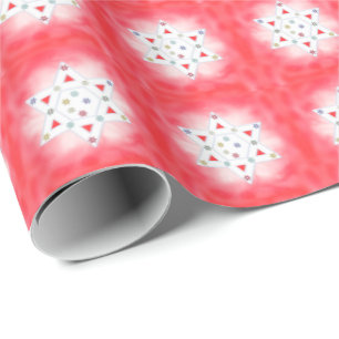 Chanoeka Ster en Sneeuwvlokken Rood Cadeaupapier